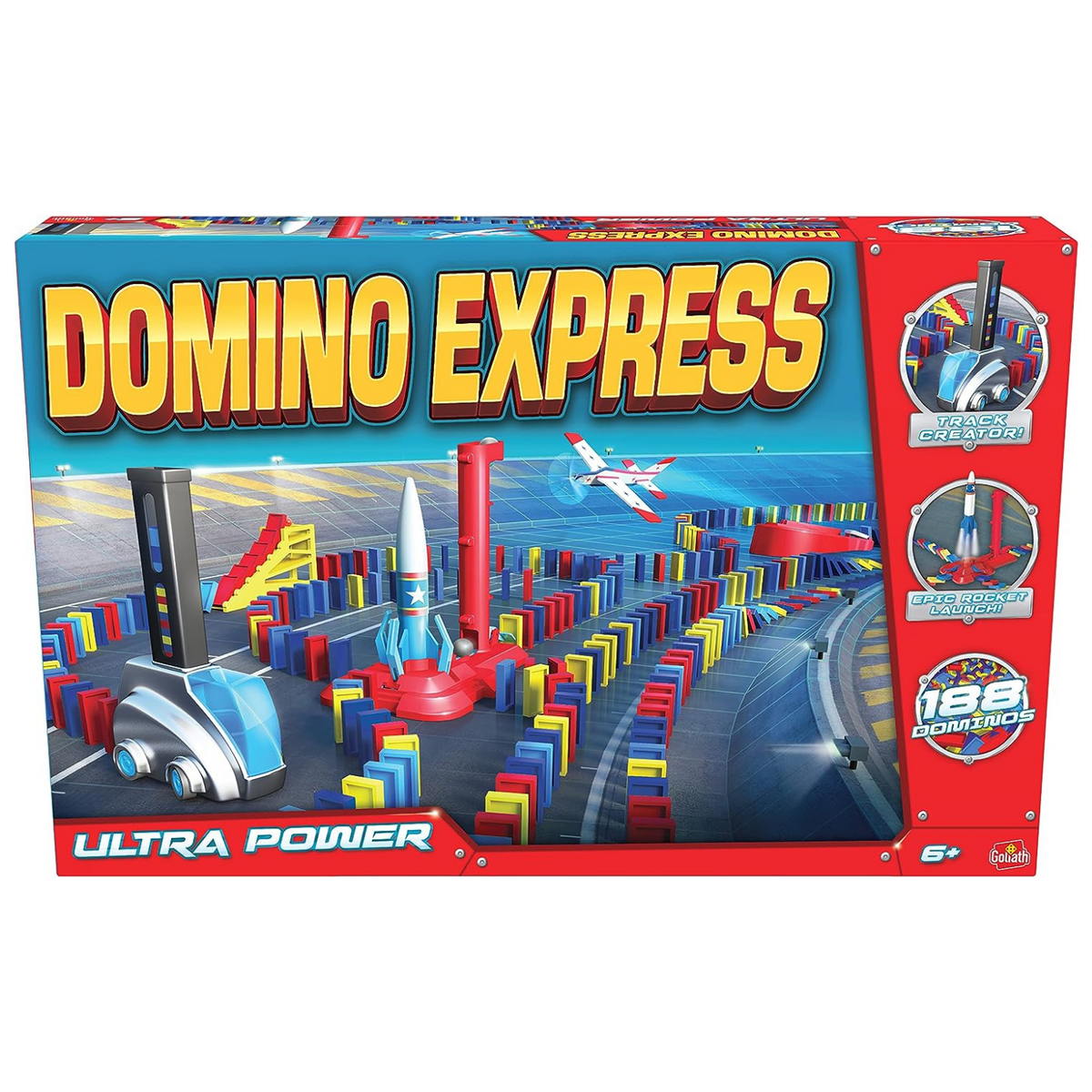 GOLIATH Domino Express Ultra Power - 188 Dominos + Track Creator, Fusée Et Avion - Jeu Construction Dès 6 Ans