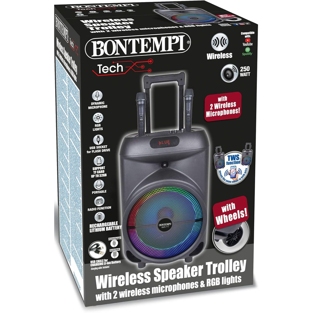 Amplificatore Trolley Karaoke con 2 Microfoni Wireless Bontempi