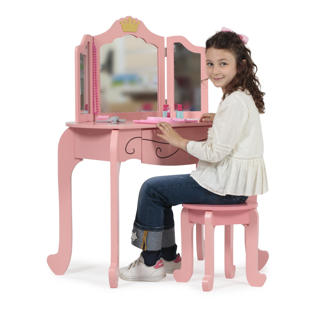 Specchiera In Legno Con Sgabello