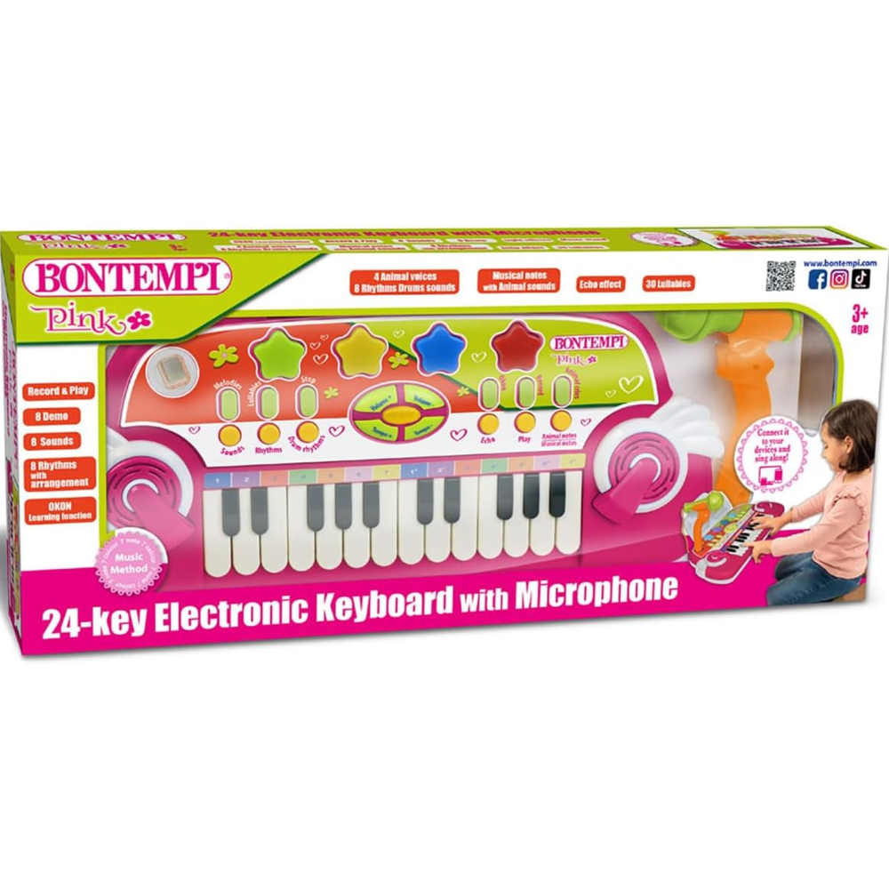 Tastiera Elettronica 24 Tasti con Microfono Rosa Bontempi