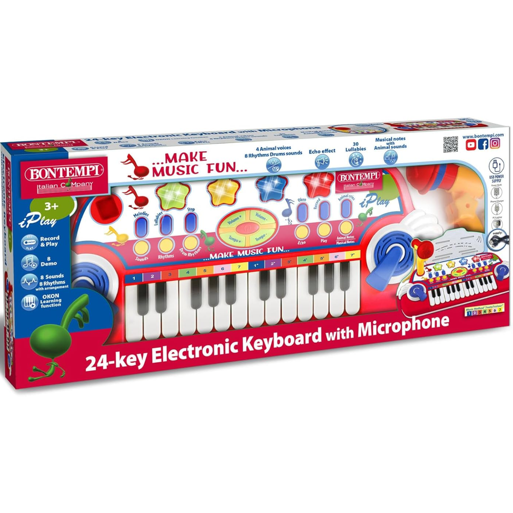Tastiera Elettronica 24 Tasti con Microfono Rossa Bontempi