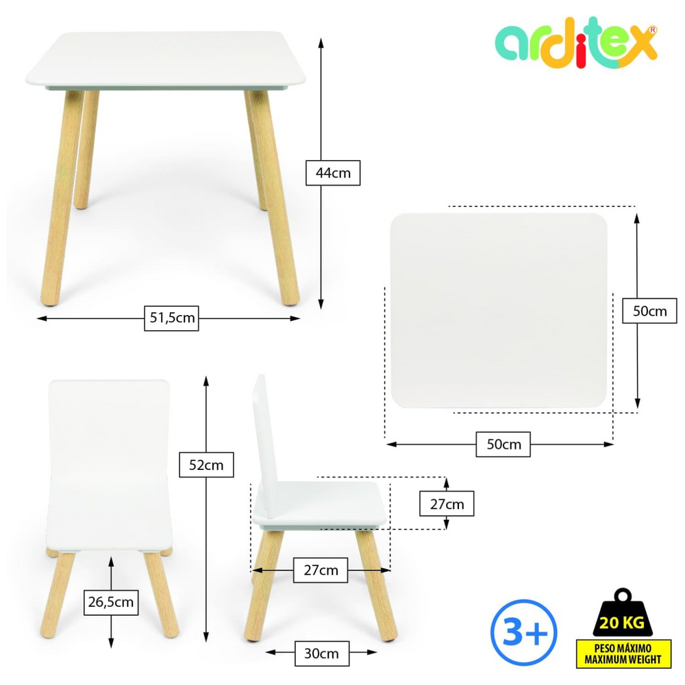 Tavolino con 2 sedie in legno Bianco