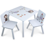Tavolo con 2 sedie in legno con animali
