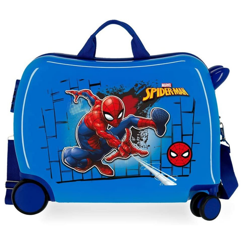Trolley Cavalcabile 4 Ruote Spiderman Azzurro